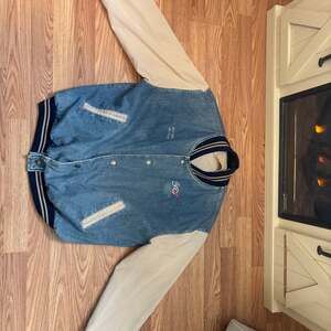 Vintage Hartwell ViaSport Denim Varsity Jacket with Khaki Sleeves